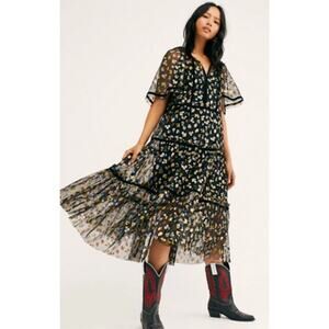 Free People Practical Magic Floral Print Mesh Dress Size XS